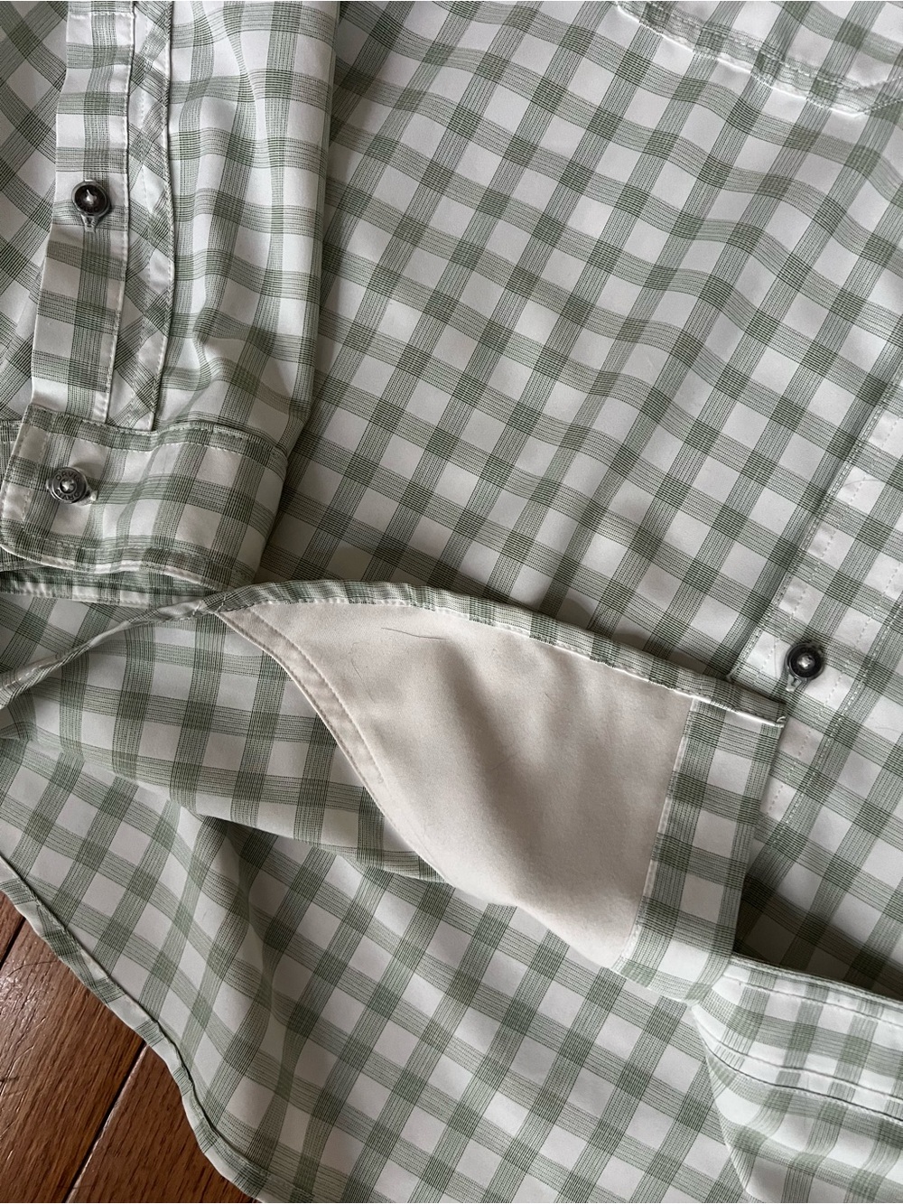 Orvis Light Green Plaid Button-Down Technical Work Shirt - Picture 6 of 11